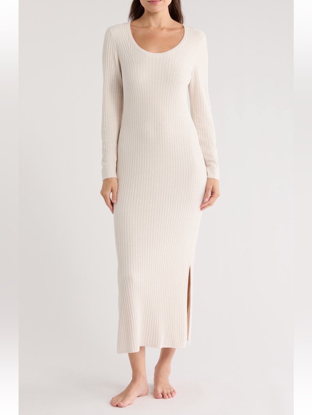 Barefoot Dreams CozyChic Ultra Lite Rib Scoop Neck Midi Dress Sand Dune M NWT
